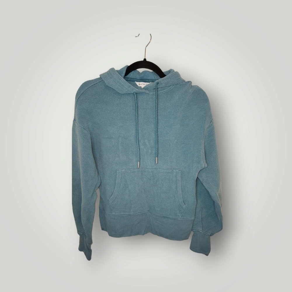 Athleta Womens XXS Balance Waffle Hoodie Pullover Sweatshirt Teal Blue